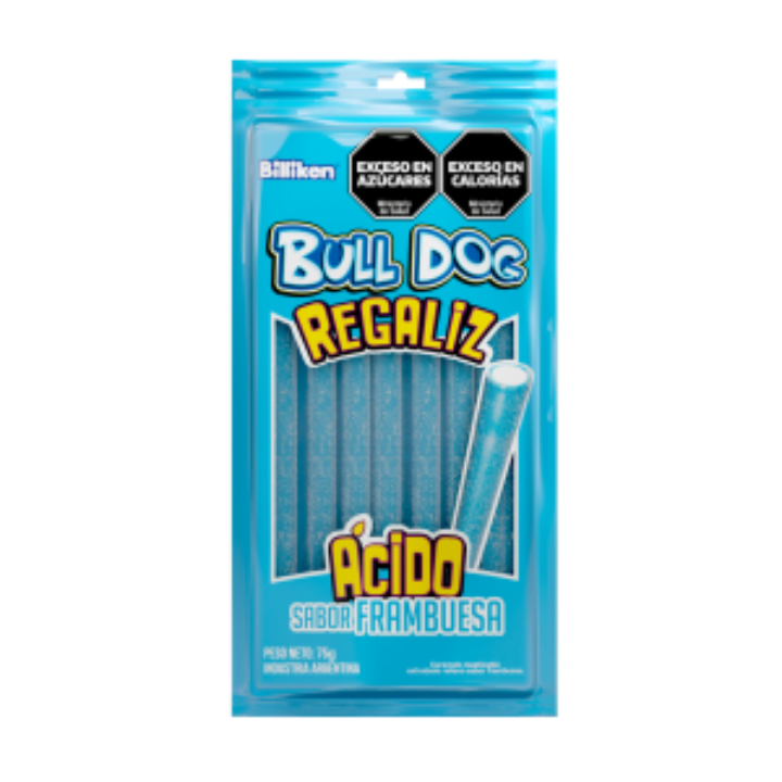 Regaliz Bull Dog Frambuesa x 75 gr. Goma ácida en formato de cable.