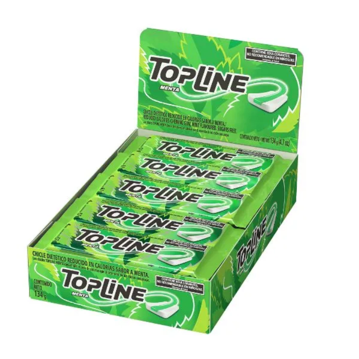 Chicles Topline sabor Menta. 1 Caja 20un x 6,7g.