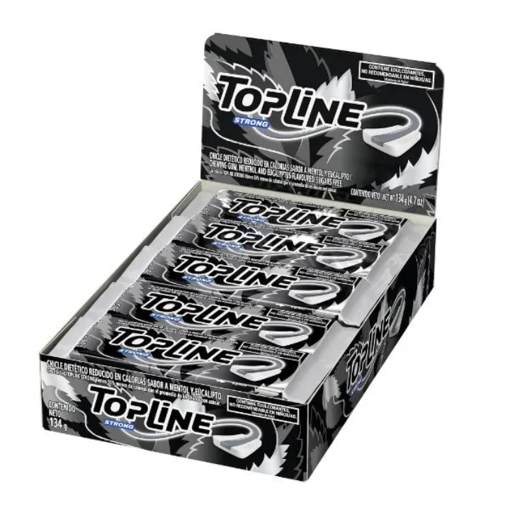 Chicles Topline Strong sabor Mentol y Eucalipto. 1 Caja 20un x 6,7g.