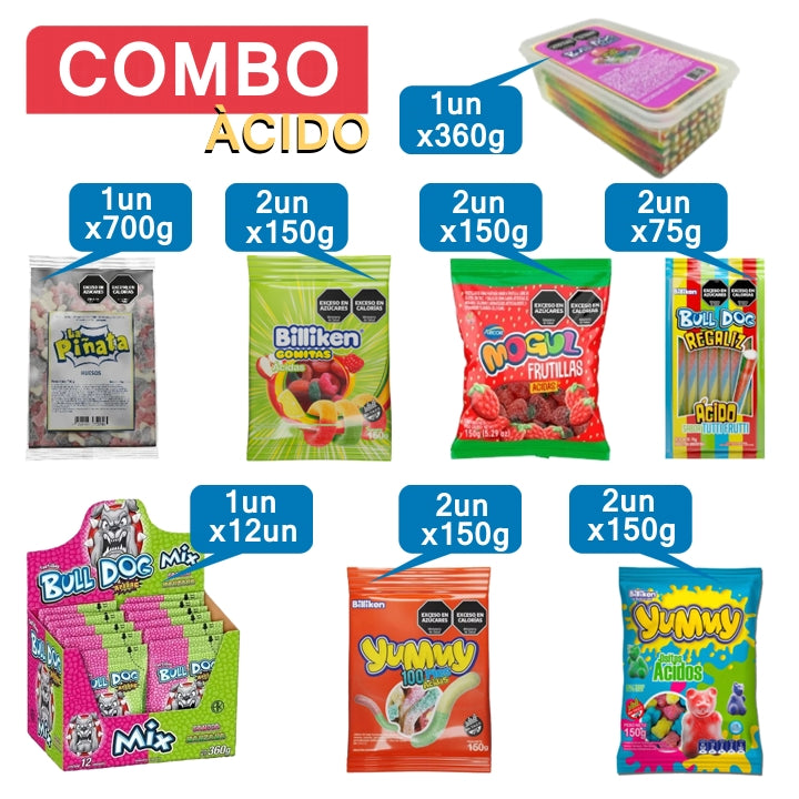 Combo Ácido Destacado. El mejor surtido de golosinas ácidas en un solo combo.