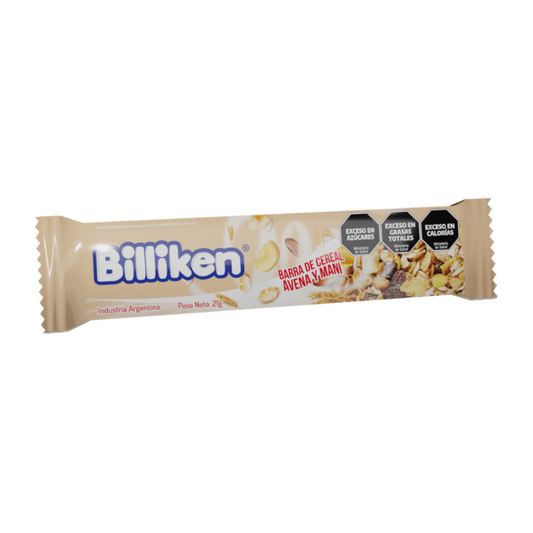 Barra de Cereal Billiken Sabor Avena y Maní x 24 grs. x 16 unidades.
